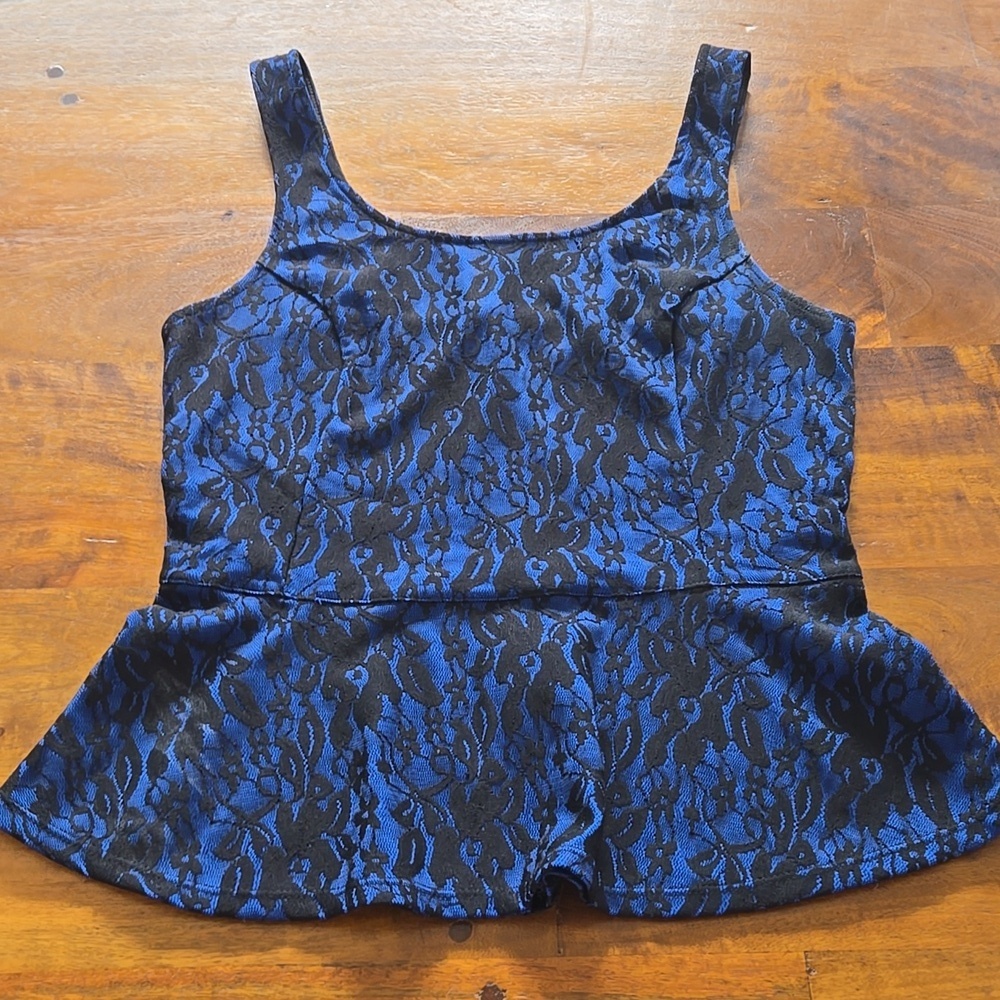 Express Lace Peplum Blue And Black Tank Top Size Small